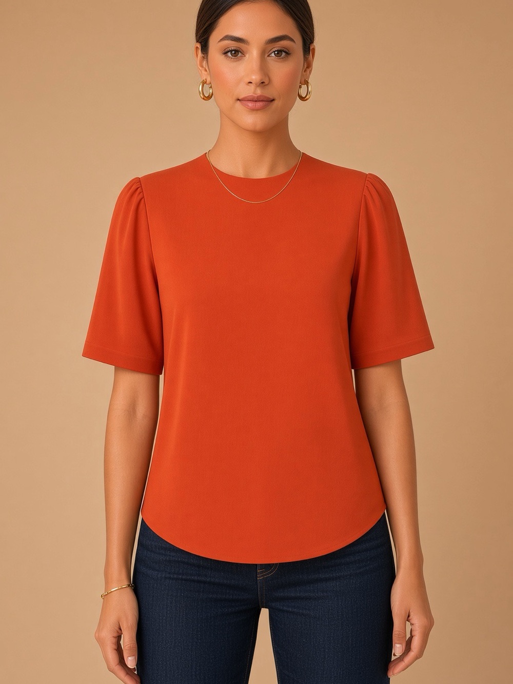 Classic Short-Sleeve Crewneck Top in Orange